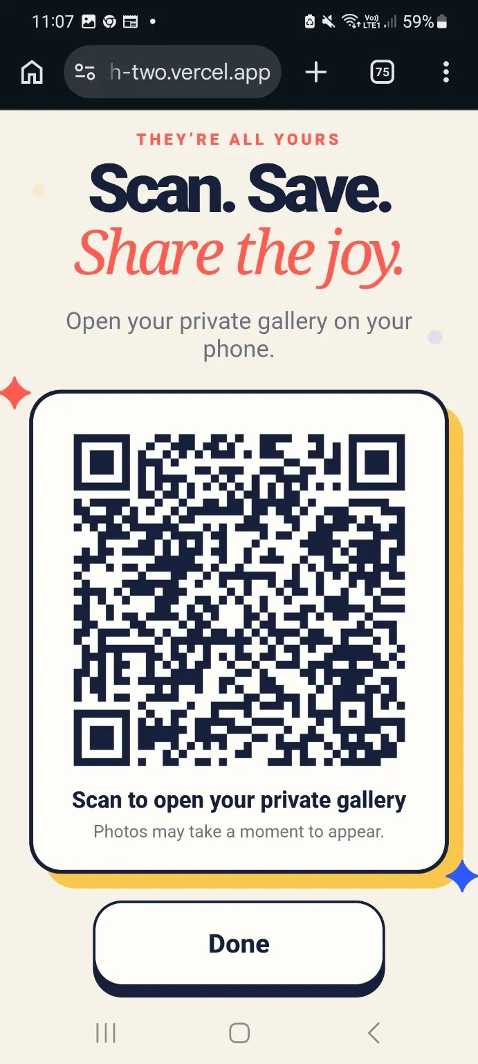 Scan and save: A QR code opens the guest's private photo gallery.